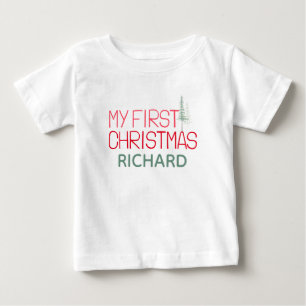 Whimsical First Merry Christmas Custom Baby Name T-Shirt