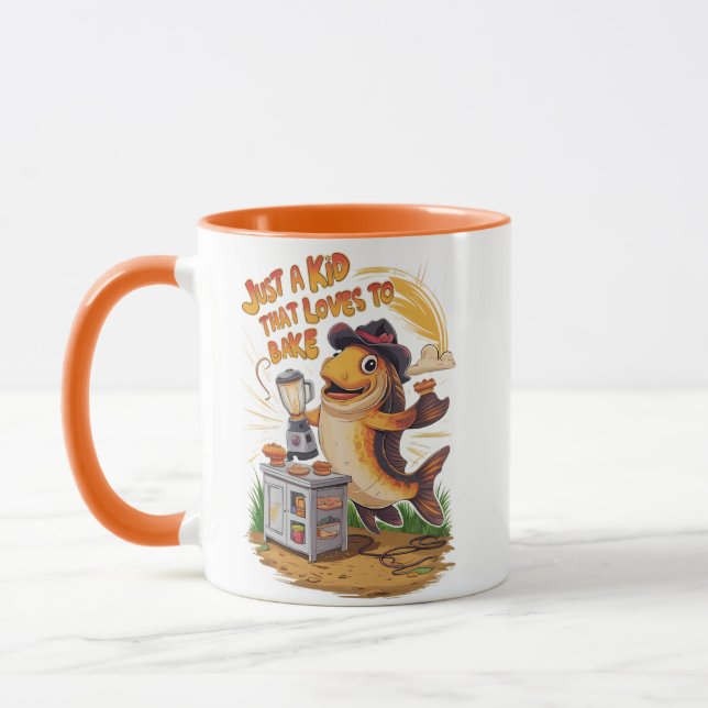 Whimsical Fish in Cowboy Hat Whirls a Blender Mug (Left)