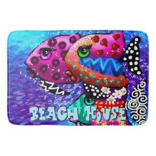 Whimsical Fish Trio Colourful Nautical Personalize Bath Mat