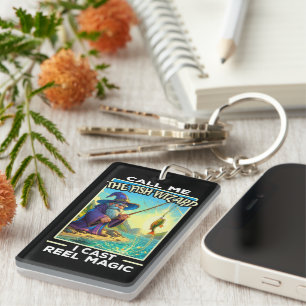 Whimsical Fishing Wizard Keychain