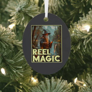 Whimsical Fishing Wizard Metal Ornament