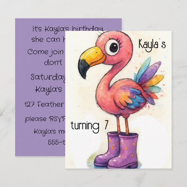 WHIMSICAL FLAMINGO DIGITAL DOWNLOAD INVITATION (Front/Back)