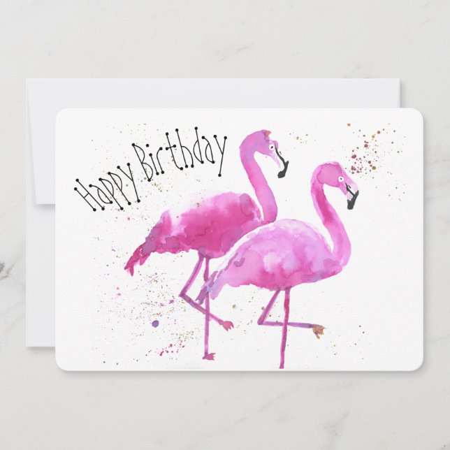 Whimsical, Flamingo Flat Birthday Card  (Front)