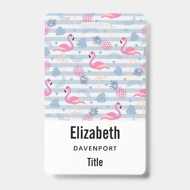 Whimsical Flamingo & Pineapple Pattern Badge (Front)