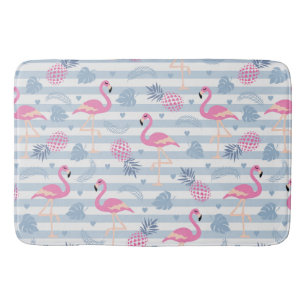 Whimsical Flamingo & Pineapple Pattern Bath Mat