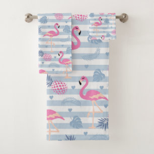 Whimsical Flamingo & Pineapple Pattern Bath Towel Set