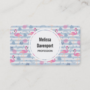 Whimsical Flamingo & Pineapple Pattern Business Card