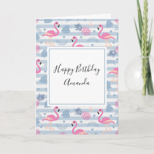Whimsical Flamingo & Pineapple Pattern Card