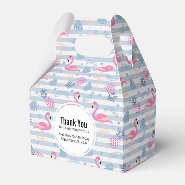 Whimsical Flamingo & Pineapple Pattern Favor Box (Front Side)