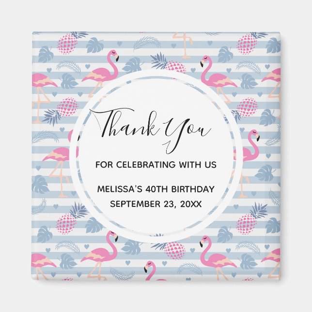 Whimsical Flamingo & Pineapple Pattern Favour Magnet (Front)