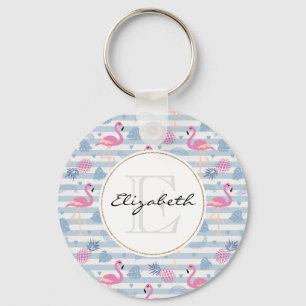 Whimsical Flamingo & Pineapple Pattern Keychain
