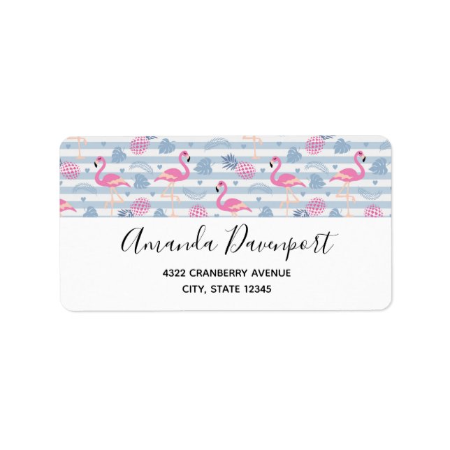 Whimsical Flamingo & Pineapple Pattern Label (Front)