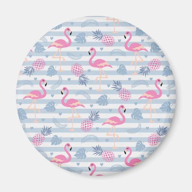 Whimsical Flamingo & Pineapple Pattern Magnet (Front)