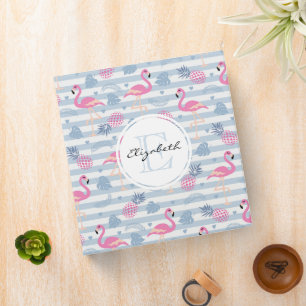 Whimsical Flamingo & Pineapple Pattern Monogram Binder