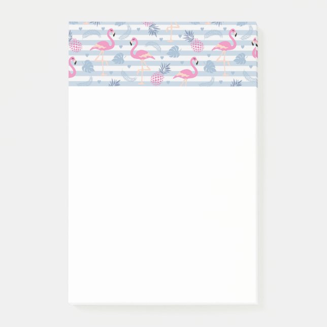 Whimsical Flamingo & Pineapple Pattern Post-it Notes (Front)