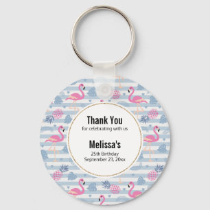 Whimsical Flamingo & Pineapple Pattern Thank You Keychain