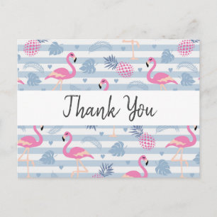 Whimsical Flamingo & Pineapple Pattern Thank You Postcard