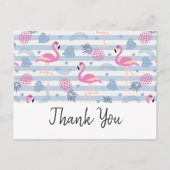 Whimsical Flamingo & Pineapple Pattern Thank You Postcard (Front)