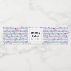 Whimsical Flamingo & Pineapple Pattern Wedding Water Bottle Label