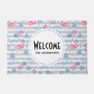 Whimsical Flamingo & Pineapple Pattern Welcome Doormat