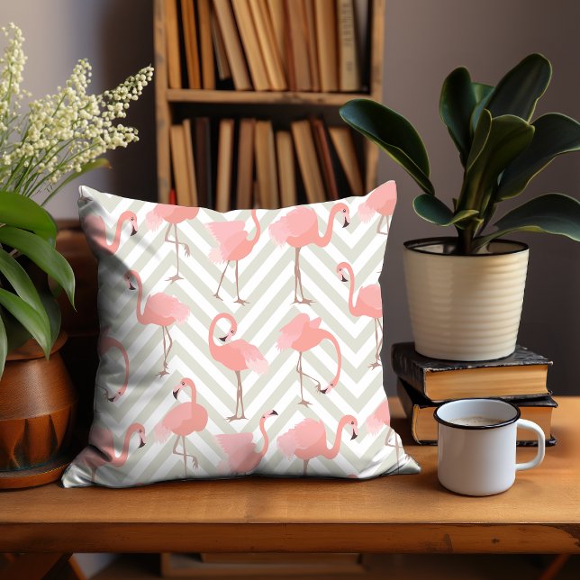 Whimsical Flamingos and Chevrons Pattern Throw Pillow (Creator Uploaded)