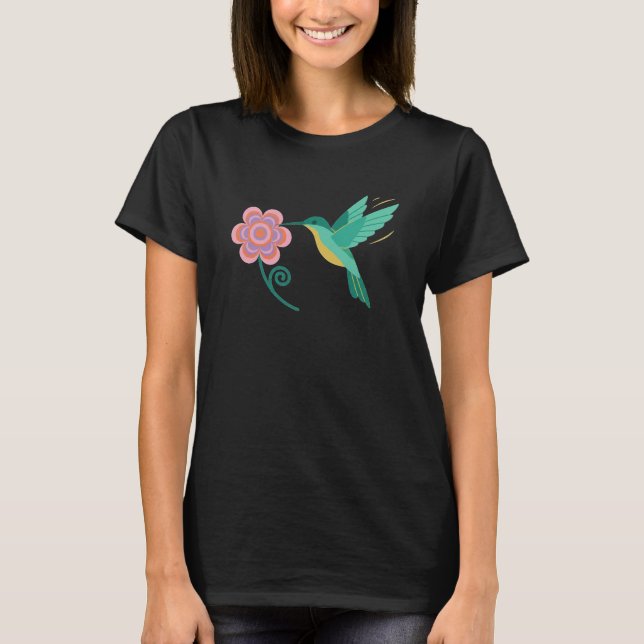 Whimsical Flat Design Hummingbird - Stylized Flora T-Shirt (Front)