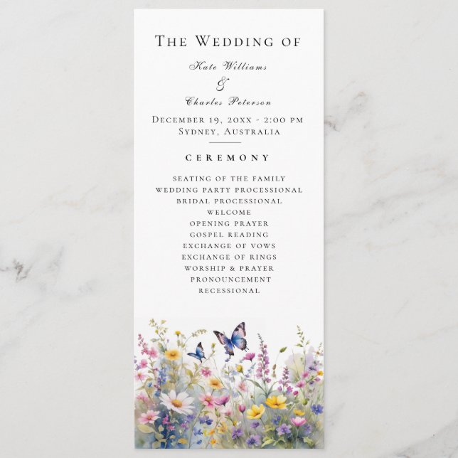 Whimsical Fleur sauvage Meadows Wedding Programme  (Devant)
