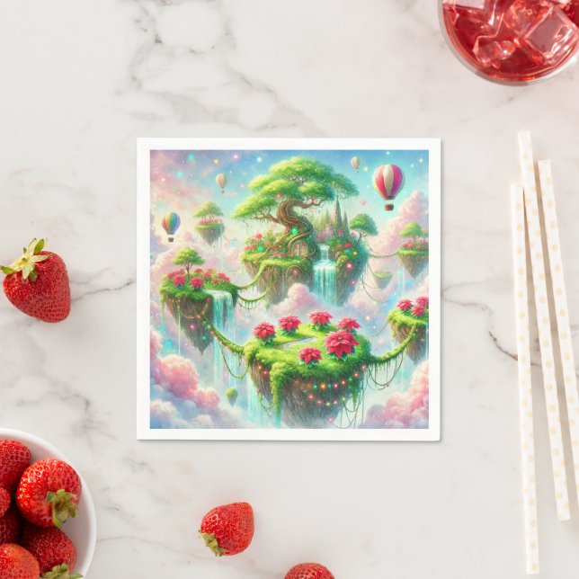 Whimsical Floating Poinsettia Gardens Decoupage Napkin (Insitu)