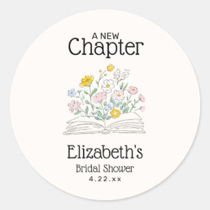 Whimsical Floral A New Chapter Bridal Shower  Classic Round Sticker