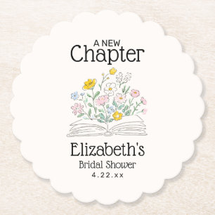 Whimsical Floral A New Chapter Bridal Shower Paper Coaster