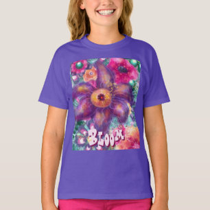 Whimsical Floral Abstract Art Teal Personalized  T-Shirt