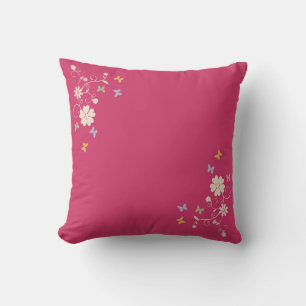 Whimsical Floral and Butterfly Accents on Pink Throw Pillow