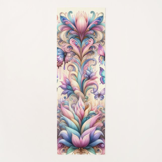 Whimsical Floral and Butterfly Exercise Mat (Front)