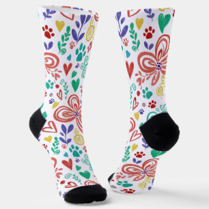 Whimsical Floral and Paw Print Socks