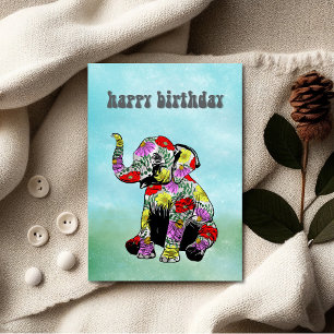 Whimsical Floral Baby Elephant Birthday Card