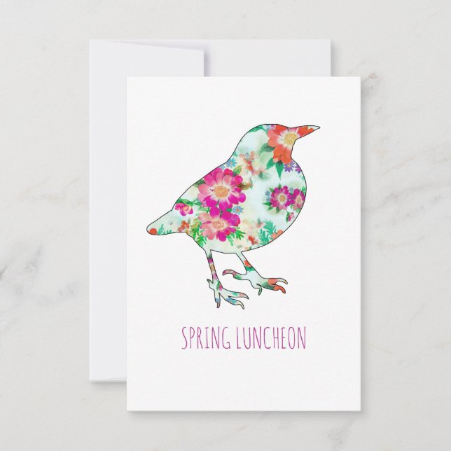 Whimsical Floral Bird Annual Luncheon Invitation (Front)