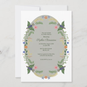 Whimsical Floral Birds Baby Shower Invitation