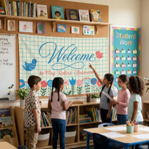 Whimsical Floral & Birds Classroom Welcome Banner 