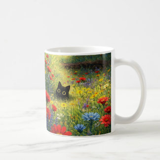 Whimsical Floral Black Cat Mug