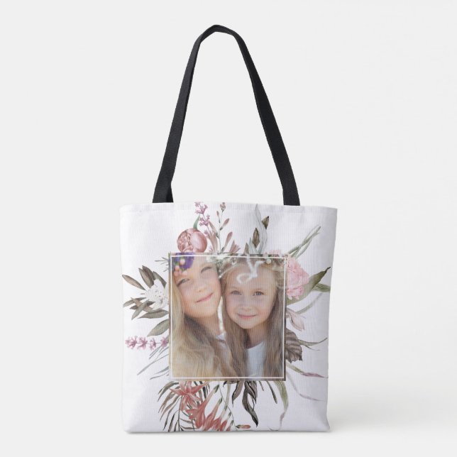 Whimsical Floral Bouquet Photo Tote Bag (Back)