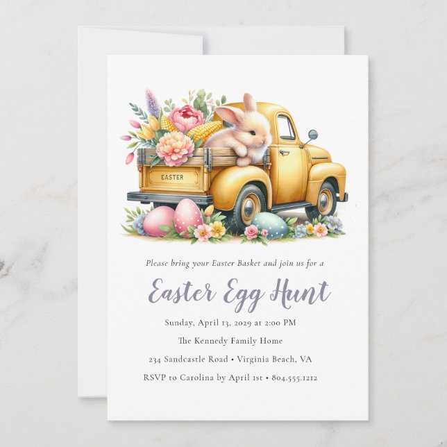 Whimsical Floral Bunny Easter Egg Hunt Invitation  (Front)