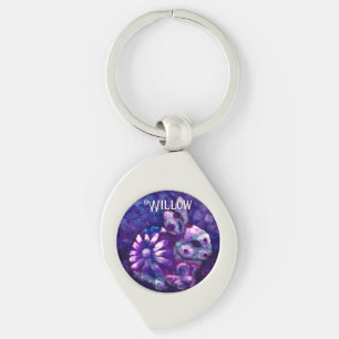 Whimsical Floral Bunny Rabbit Personalized Keychain