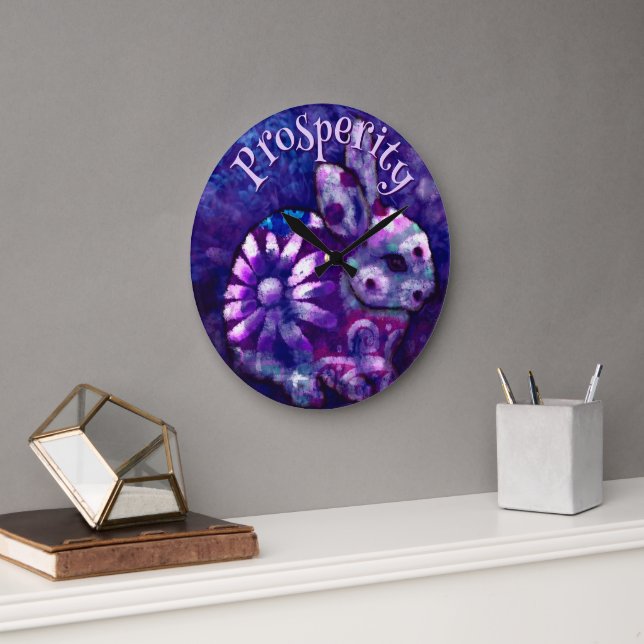 Whimsical Floral Bunny Rabbit Personalized Large Clock (Office)