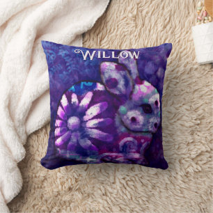 Whimsical Floral Bunny Rabbit Personalized Throw Pillow