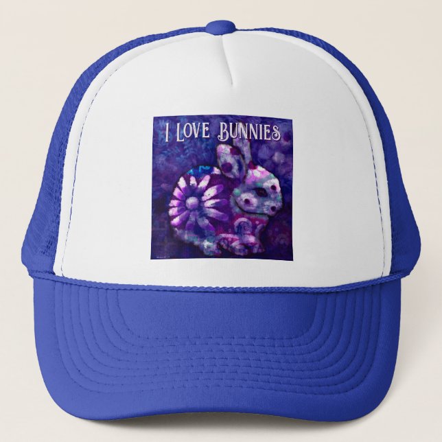 Whimsical Floral Bunny Rabbit Personalized Trucker Hat (Front)