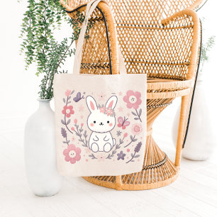 Whimsical Floral Bunny Tote Bag