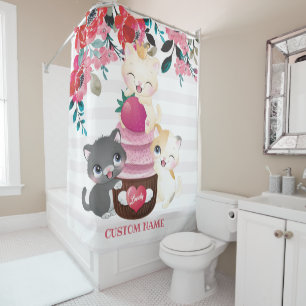 Whimsical Floral Cartoon Cats Strawberry Cupcake