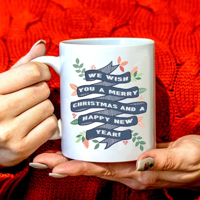Whimsical Floral Christmas Banner Holiday Coffee Mug (Creator Uploaded)