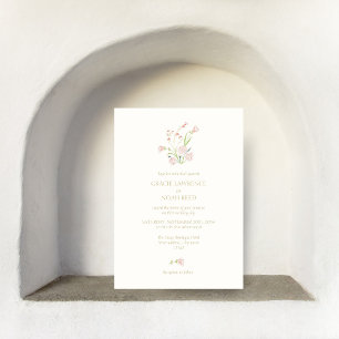 Whimsical Floral Coral Pink & Ivory Floral  Invitation