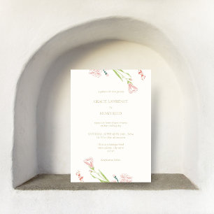 Whimsical Floral Coral Pink & Ivory Floral  Invitation